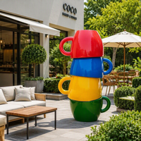 Sculpture Moderne en Acier Inoxydable Peint et Coloré, en forme de Tasse à Café Empilée, Statue Artistique, Couleurs et Tailles Personnalisables pour Café, Jardin, Centre Commercial