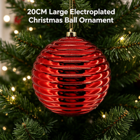 Boule de Noël en plastique de 20 cm, grande, à rayures côtelées électro-plaquées, à suspendre, pour la décoration des fêtes