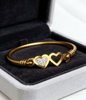 Gelang Kawat Baja Anti Karat Berlapis Emas 18K Model Simpul dengan Liontin Salib, Hati, dan Mata Kucing, Perhiasan Fashion Wanita, Grosir OEM ODM