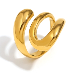 Joyas de diseño único europeo y americano Ins, acero inoxidable chapado en oro de 18 quilates, anillo de serpiente Abierto francés de tres capas - Product Image 2