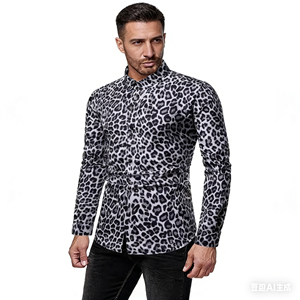 Chemises pour hommes Leopard, vêtements pour hommes, imprimé 3D, manches longues, mode décontractée, vacances, chemise florale pour hommes, Camisa Hawaiian Social Reserva - Product Image 3