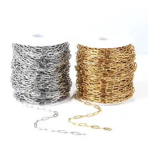 10 Meter Stainless Steel 4 mm Width Gold Paperclip Chains Flat Oval Cable Chain For DIY Long Necklace Bracelet Making Findings