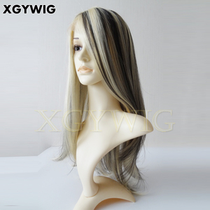 Wholesale 1B/60# Black <strong>with</strong> Platinum Highlights Virgin Brazilian Human Hair Glueless <strong>Cap</strong> 13x4 Lace Front Blonde <strong>Wig</strong> - Product Image 3