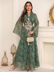 Abaya de luxe Ramadan Dubaï avec broderies de sequins, manches en résille, kaftan avec ceintures, costume pour <span class=keywords><strong>femme</strong></span> musulmane, robes amples élégantes - Product Image 3