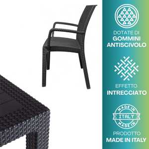 Ensemble de table de jardin avec 4 chaises en plastique rigide anthracite effet rotin carré 79x79 pouces avec accoudoirs, meubles de patio - Product Image 4