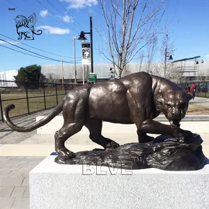 BLVE extérieur jardin parc décoration métal coulée Bronze Animal Sculpture laiton cuivre léopard Statue