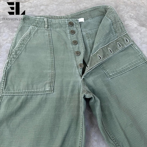 Pantaloni Cargo Tattici LARSUR Personalizzati in Twill <span class=keywords><strong>di</strong></span> Cotone Lavato Effetto Usurato, Gamba Dritta, Vestibilità Slim, Stile Francese da <span class=keywords><strong>Lavoro</strong></span> - Product Image 4