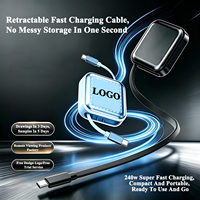 Câble USB C rétractable personnalisé avec logo, 240W, 1M, cordon télescopique extensible, charge rapide, portable, double type C