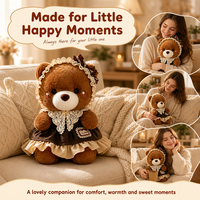 Ours en peluche marron en robe de dentelle et bonnet avec patch 'Love', ours en peluche doux, cadeau