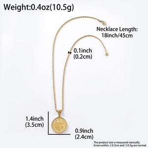 Collier pendentif en acier inoxydable plaqué or 18 carats avec visage de la Vierge Marie et Sacré-Cœur, chaînes fines, vente en gros - Product Image 6