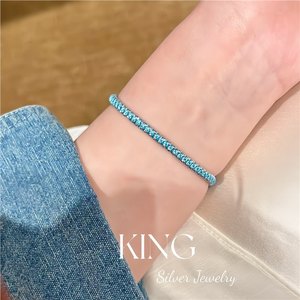 King Silver Jewelry Blue <b>Braided</b> <b>Cord</b> Bracelet S925 Sterling Silver Plated Women's Everyday Wear - Product Image 3