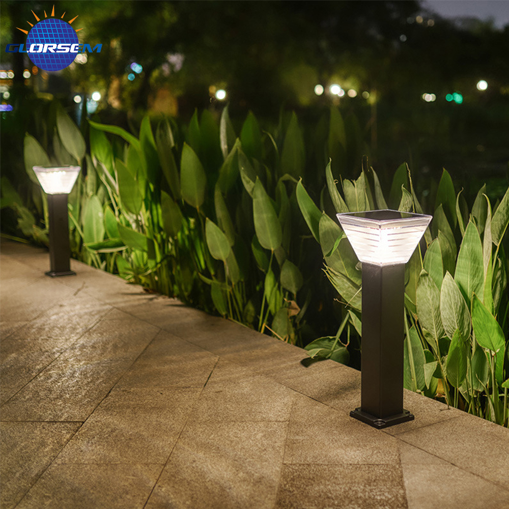 Modern Outdoor Aluminum LED Solar Bollard Light IP65 Waterproof Multi-Color Temperature Solar Panel DC Garden Landscape Lighting