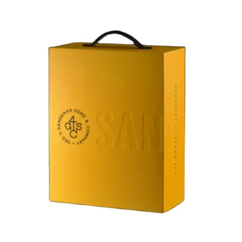 Emballage de vin gaufré de luxe personnalisé, boîte-cadeau en carton avec bouteilles en verre de 500ml 750ml, poignée en PU, boîte d'expédition plate pliable
