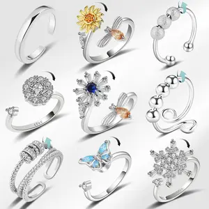 New on Tiktok Wholesale Multiple Styles Sterling Silver Fidget Ring for Anxiety Bead Ring