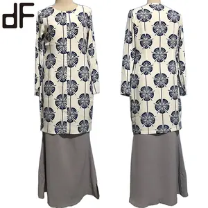 Guangzhou Manufacturer Ladies Long Skirt Suits For Muslim Customized Printed Women Modern Baju Blouse Sold Grey Baju Kurung