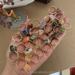 Anello con pietra naturale a forma di pesce, con cristallo curativo, regolabile, placcato <span class=keywords><strong>argento</strong></span>, in ottone alla moda, regalo unisex - Product Image 4