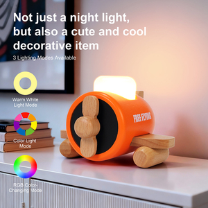 Veilleuse Avion en Bois Rechargeable, 3 Modes d'Éclairage, Lampe <span class=keywords><strong>de</strong></span> Chevet Créative, Lampe <span class=keywords><strong>de</strong></span> Table Décorative pour Chambre et Décoration Intérieure - Product Image 5