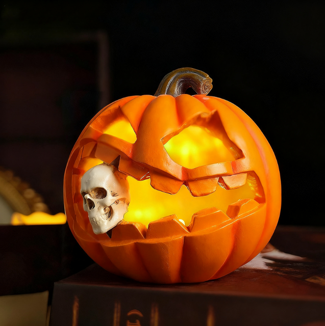 Cross Border New Halloween Pumpkin Ghost Retro Desktop Skeleton Prop Creative Resin Ornament for Festive Ghost Party Decorations