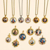 Pendentif religieux catholique en émail plaqué or 18 carats fait main, médaille avec Jésus, Vierge Marie, Saint Jude, Saint Michel -FL007