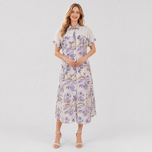 Vestido Midi Floral Morado de Algodón y Viscosa, Tallas Grandes, S-3XL - Product Image 6