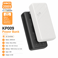 Batterie externe 20000mAh 22.5W à charge rapide avec câble intégré, indicateur de batterie LED, chargeur de téléphone portable, directement de l'usine