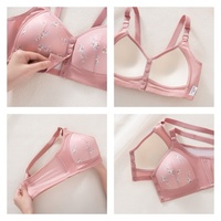 Soutien-gorge une pièce en dentelle à imprimé fleurs de cerisier avec détails boutonnés, ajustable, confortable, à bonnets couvrants, sans armatures, fermeture avant pour femme