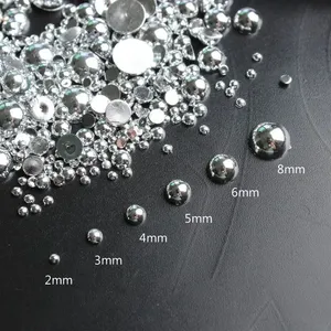 Perlas Plateadas para Decoración de Uñas, Adornos 3D Semirredondos con Reverso Plano, Pedrería para Uñas, Manicura, Manualidades, Decoración de Uñas - Product Image 1