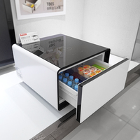 Table de salon multifonctionnelle intelligente avec mini-réfrigérateur, armoire de rangement et ports USB, table basse avec chargeur sans fil