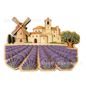 Aimant de réfrigérateur en bois en forme de vélo avec panier à lavande, style campagnard français, cadeau décoratif - Product Image 2