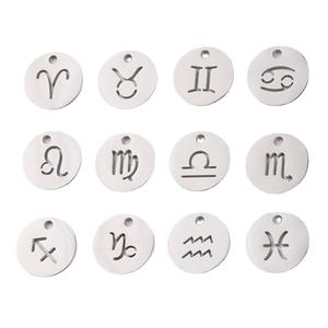 Bijoux Horoscope personnalisés, pendentif en acier inoxydable plaqué or 14K, breloques à disque creux 12 signes du zodiaque pour collier DIY - Product Image 6