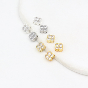Four Leaf Clover Zircon <b>Spacer</b> Beads 7mm Gold Plated Silver Jewelry Findings DIY Accessories FGT550 - Product Image 4