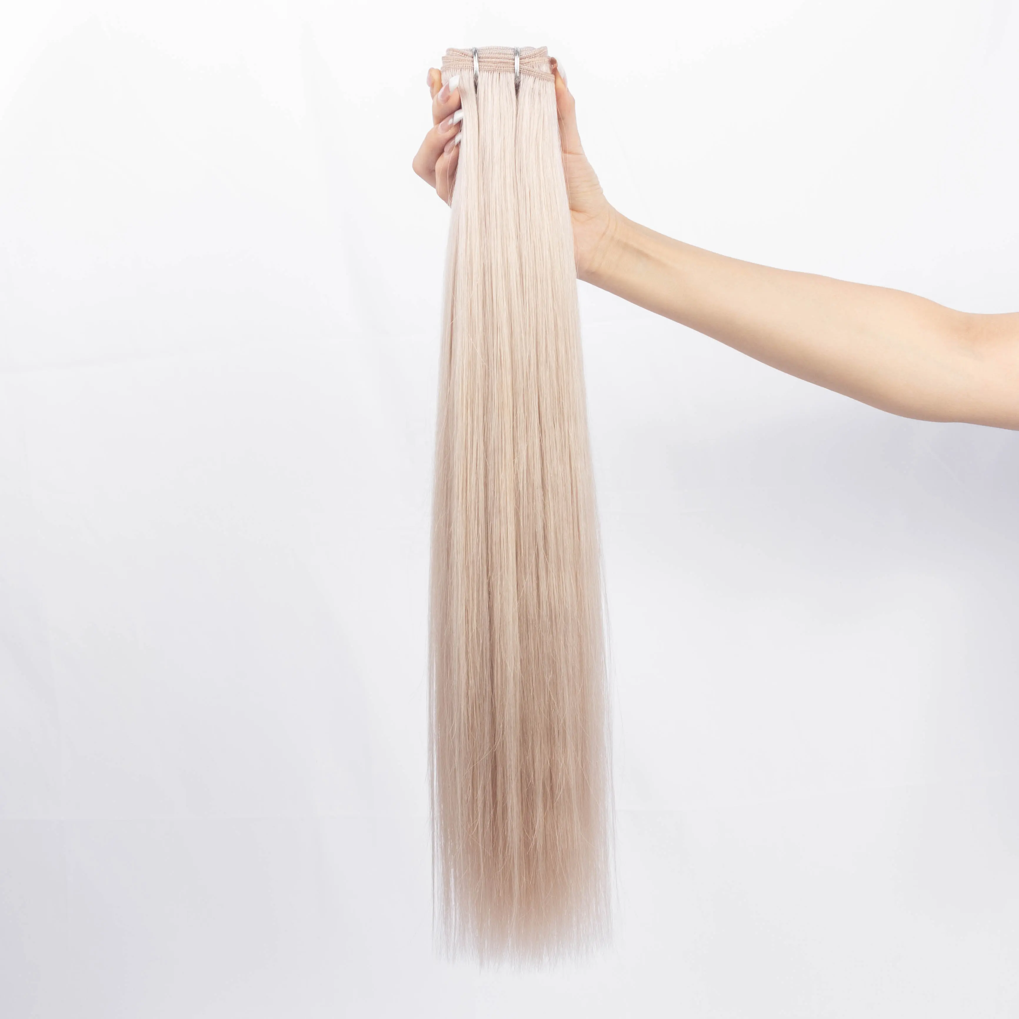 Professional Double Drawn 100% Human Extension Hand Tied Virgin Remy European Handtied Weft Hair