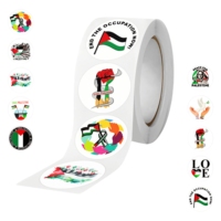 500 autocollants personnalisés par rouleau, motif Palestine, autocollant de voiture Palestine, autocollants imperméables drapeau Palestine pour la décoration