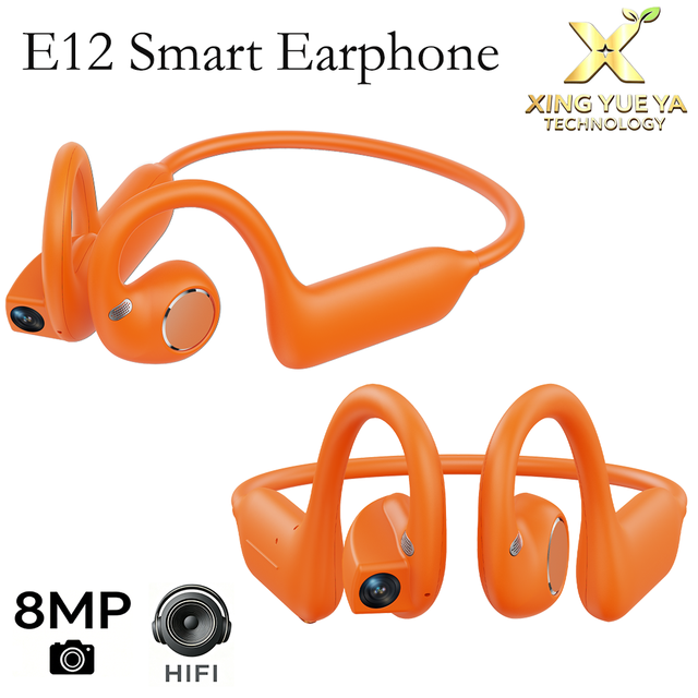 New Unisex E12 AI Translation Smart Bone Conduction Headphones 8MP Camera 8GB Voice Assistant Noise Cancelling Earphone Sport
