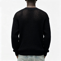 Pull en maille noire surdimensionné pour homme, respirant, ajouré, décontracté, à manches longues, avec couleur personnalisable disponible