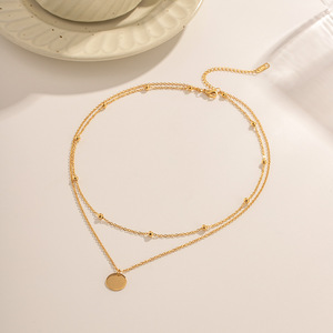 Collar de Cadena de Cuentas de Acero Inoxidable Chapado en Oro de 18K de Doble Capa, Estilo Europeo Americano, Lindo, Moderno y Minimalista para Mujer, Ideal para Fiestas - Product Image 5