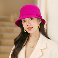Chapeau Fedora Élégant à Large Bord pour Femme, Style Vintage Français Hepburn, Chapeau Cloche Hiver Chaud avec Nœud en Ruban