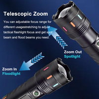 Linterna Potente con Láser Blanco LED Fluorescente, Antorcha Luminosa Nocturna, Impermeable, con Pantalla Digital USB Tipo-C, Linternas para Exteriores