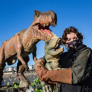 Parque Temático jurásico, juguete electrónico de dinosaurio impermeable, marco de resina de acero personalizado, potencia técnica para Ciudad, museo, goma