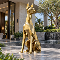 Sculpture de chien géométrique en acier inoxydable doré, poli miroir, statue animale personnalisée pour villa, cour, hôtel, entrée de jardin