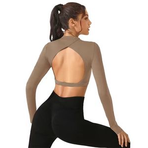 Haut de sport à manches longues pour femme, séchage rapide, dos ouvert, idéal pour la course, le fitness et le yoga - Product Image 3