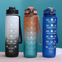 Bouteille de sport personnalisable avec logo, 1L (32oz), en PC, écologique, résistante à l'ébullition, unisexe, anti-fuite, sans BPA, avec marqueur de temps et paille, pour la gym et les voyages
