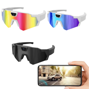 Lunettes de <span class=keywords><strong>soleil</strong></span> sportives 2026 à <span class=keywords><strong>demi</strong></span>-monture, style bouclier, monobloc, pour cyclisme et activités de plein air, avec caméra intégrée et fonction d'annulation de reflets - Product Image 2