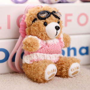 Porte-clés mignon unisexe en peluche ours en peluche doux de 12 cm avec nœud en verre et mousqueton, mini breloque de sac - Product Image 3