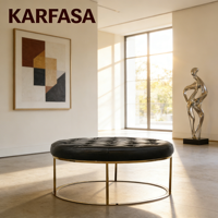 Table basse ronde en cuir avec cadre en métal, velours capitonné, design industriel personnalisé, style européen, meubles de salon