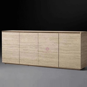 Thanh lịch màu be travertine tv console với tủ thủ công đá tự nhiên hiện đại hình chữ nhật thiết kế cho phòng khách - Product Image 1