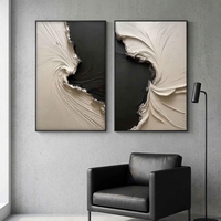 Ensemble moderne de 2 tableaux abstraits 3D noirs et blancs, peints à la main, texture épaisse, sur toile, taille personnalisable, pour salon