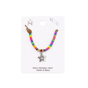 Pulsera elástica con cuentas, colgante de acero inoxidable, joyería colorida con dijes, hecho a mano - Product Image 2