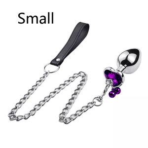 Jewelry Design Sex Product Heart Shape Diamond <strong>Anal</strong> Butt Plug With Two Bells with Metal <strong>Chain</strong> - Product Image 6