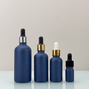 Emballage cosmétique vide en direct d'usine, bouchon en aluminium argenté, flacon rond bleu givré, flacon compte-gouttes en verre pour huile essentielle - Product Image 3